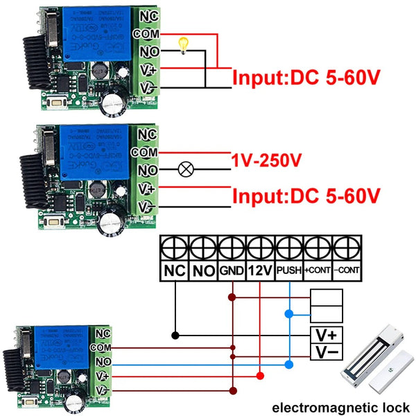 KR3001A RF 433MHz Remote control 1 channel Dry contact switch Wide voltage power supply DC 5v 9v 12v 24v 36v 48v 60v 10A relay 1ch