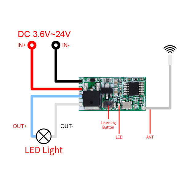 QIACHIP Mini Wireless Remote Control Switch 12V 3.7V 5V 24V Micro RF Receiver Small Module Led Lamp Lights switches & 433Mhz Transmitter KT05+2 pcs QA-R-011