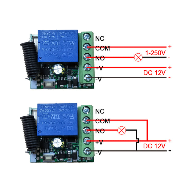 KR1201B and KT08-4 DC 12V 1CH 433Mhz RF Wireless Relay Remote Control Light Momentary Switch Transmitter with Receiver (1 Relay) single button remote control