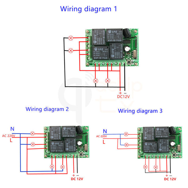 QIACHIP 433Mhz Wireless Remote Control Switch DC 12V 4 CH Relay Receiver Module + RF learning code remote control Transmitter 433Mhz For Garage Door Opener KR1204+2pcs KT16