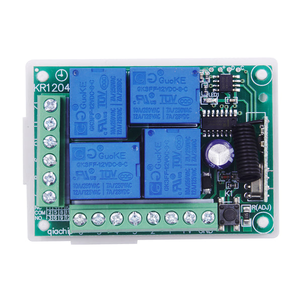 QIACHIP 433Mhz Wireless Remote Control Switch DC 12V 4 CH Relay Receiver Module + RF learning code remote control Transmitter 433Mhz For Garage Door Opener KR1204+2pcs KT16