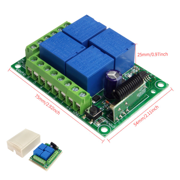 QIACHIP 433Mhz Wireless Remote Control Switch DC 12V 4 CH Relay Receiver Module + RF learning code remote control Transmitter 433Mhz For Garage Door Opener KR1204+2pcs KT16