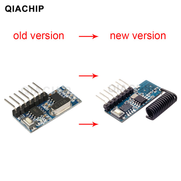 QIACHIP RF 433 mhz transmitter 4 button remote control and receiver circuit module kit fixed ev1527 decoding learning code 4CH output with learning diy RX480E-4A &KT16/KT01/KT02