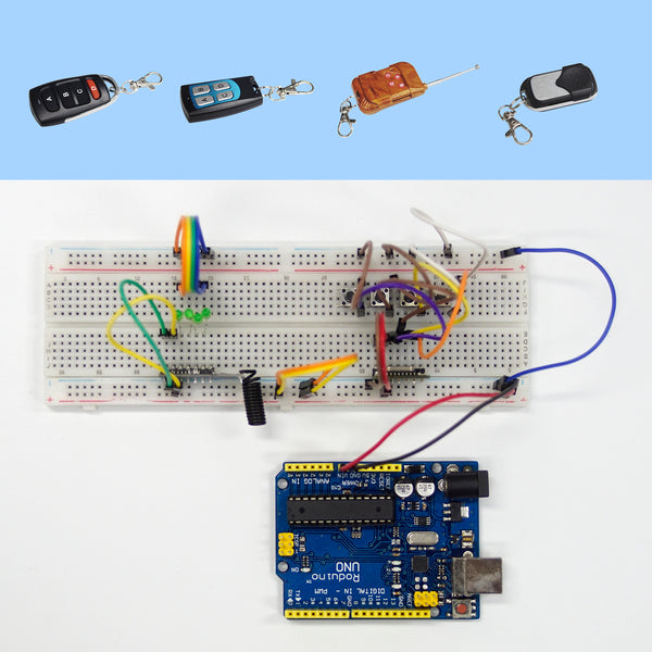 Arduino Development Board, RF 433MHz Wireless Transmitter Module, Receiver Module, Motor, Temperature and Humidity Sensor, Infrared Sensor Module Beginner Wireless Remote Control DIY Kit, Compatible with ARDUINO UNO R3