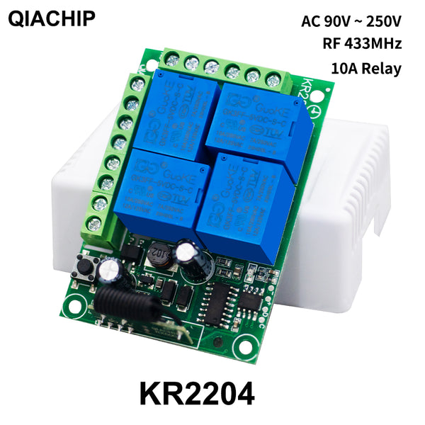 KR2204 RF 433MHz Wireless Receiver AC 90V 110V 220V 260V 4CH 10A Relay remote control switch 4 channels controller receiver module and transmitter  NO COM NC