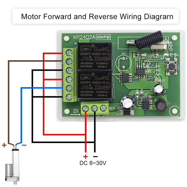 KR2402A RF 433MHZ DC6V 9V 12V 24V 30V 2CH Wireless remote control switch 10A Relay dry contact Circuit 433MHz DIY For forward and reverse DC motors Access Control, Electromagnetic Locks, Magnetic Locks garage door Rolling shutters Curtain motors