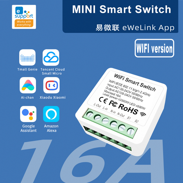 KR2301 Wifi Smart Switch Mini Type 16A Relay Compatible with Alexa And Google Home App for Remote Control, Voice Control, DIY Mode, Delay Function, LAN Control Without a Hub, 2-Way Smart Circuit Breaker, Ewelink Home Automation Timer Schedule.
