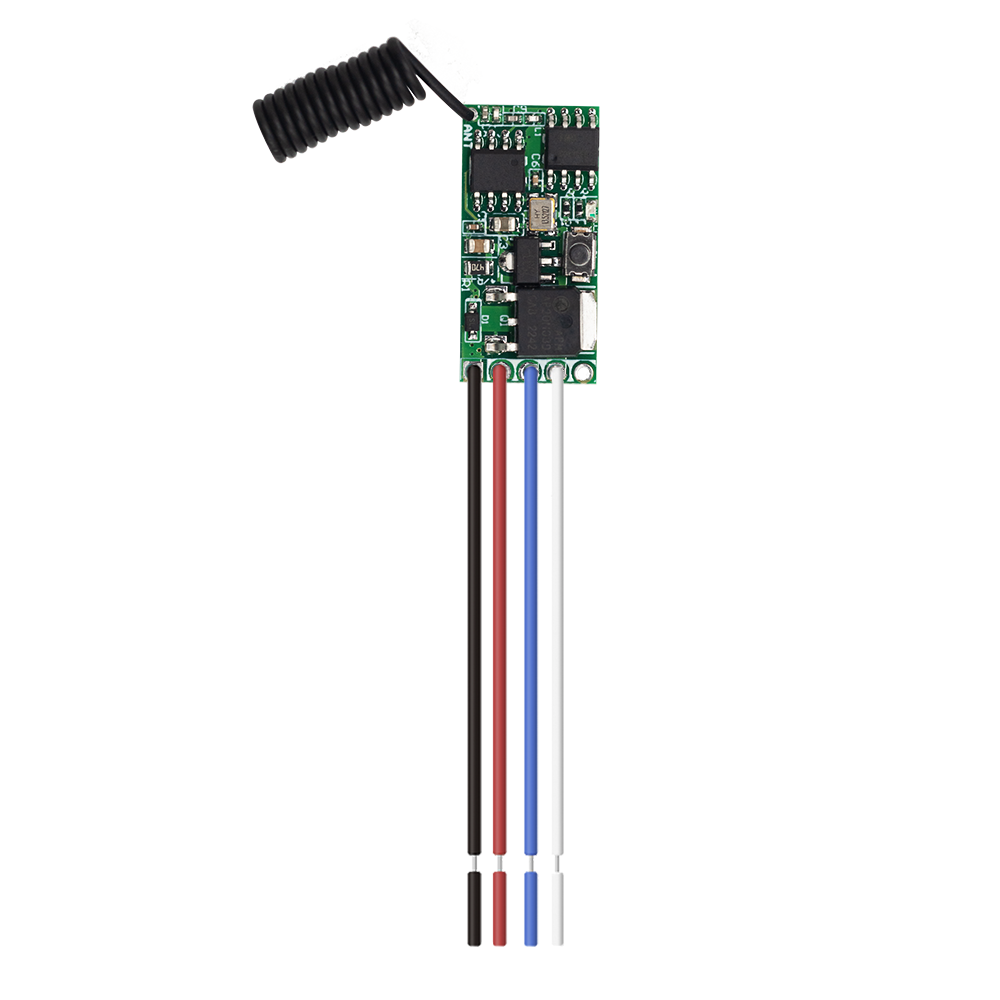 QA-R-019 QA-R-018 RF 433MHz Low-power RF receiver module with a current low as 200µA 1 channel output 2A load current 40W load power mini size remote control switch active contact Compatible voltage DC 3.6V 5V 12V 24V