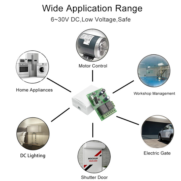 KR2402A RF 433MHZ DC6V 9V 12V 24V 30V 2CH Wireless remote control switch 10A Relay dry contact Circuit 433MHz DIY For forward and reverse DC motors Access Control, Electromagnetic Locks, Magnetic Locks garage door Rolling shutters Curtain motors