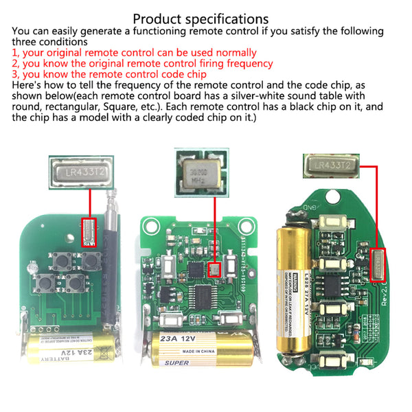 KT29  433MHZ 433.92mhz Remote Control Garage Gate Door Opener Remote Control Duplicator Clone Learning Rolling Code Car Key