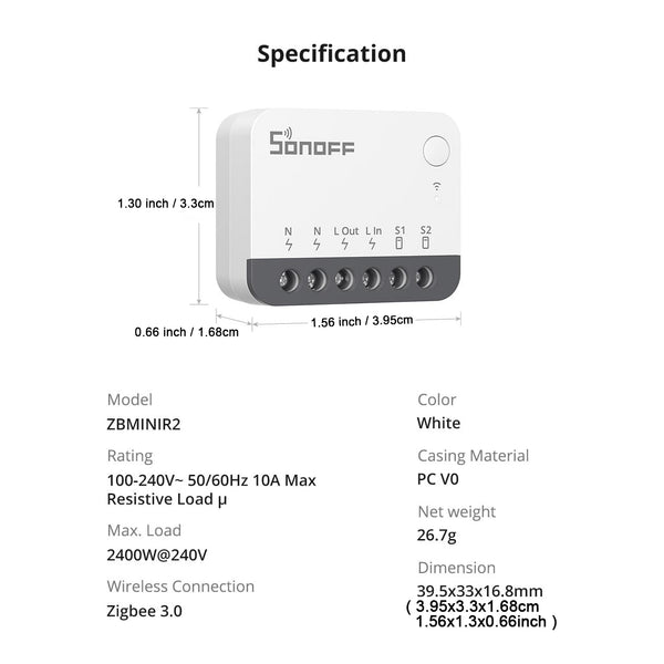 SONOFF ZBMINIR2 ZigBee 3.0 Smart Light Switch AC110V 220V 10A MAX Load Extreme Zigbee Smart Switch Zigbee Hub Required Interruptor Inteligente Voice Control with Alexa & Google Home Neutral Line Required Smart Home Device
