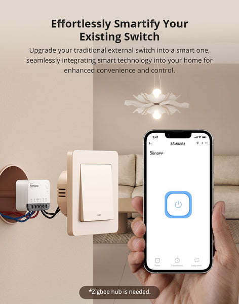 SONOFF ZBMINIR2 ZigBee 3.0 Smart Light Switch AC110V 220V 10A MAX Load Extreme Zigbee Smart Switch Zigbee Hub Required Interruptor Inteligente Voice Control with Alexa & Google Home Neutral Line Required Smart Home Device