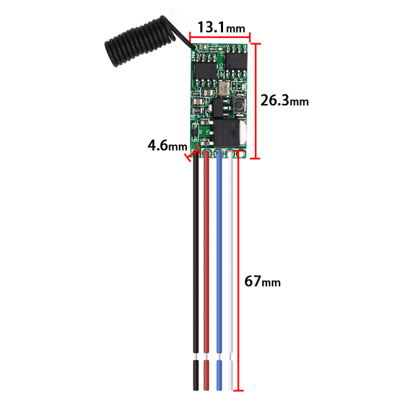 QA-R-019 QA-R-018 RF 433MHz Low-power RF receiver module with a current low as 200µA 1 channel output 2A load current 40W load power mini size remote control switch active contact Compatible voltage DC 3.6V 5V 12V 24V