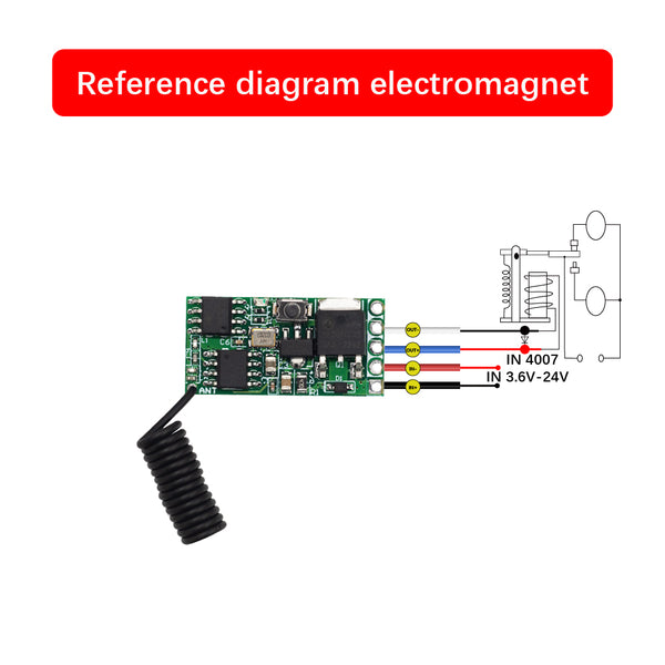 QA-R-019 QA-R-018 RF 433MHz Low-power RF receiver module with a current low as 200µA 1 channel output 2A load current 40W load power mini size remote control switch active contact Compatible voltage DC 3.6V 5V 12V 24V