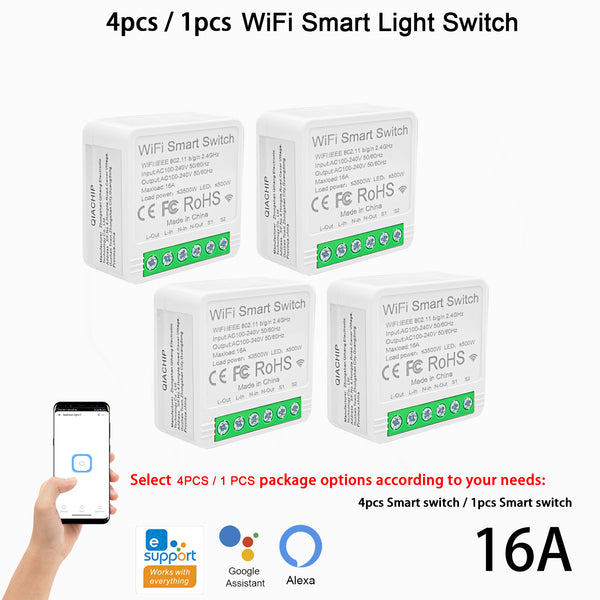 KR2301 Wifi Smart Switch Mini Type 16A Relay Compatible with Alexa And Google Home App for Remote Control, Voice Control, DIY Mode, Delay Function, LAN Control Without a Hub, 2-Way Smart Circuit Breaker, Ewelink Home Automation Timer Schedule.