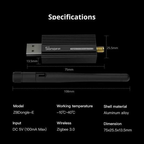 Sonoff ZBDongle-E Zigbee 3.0 USB Dongle Plus External Antenna Interface SMA Gateway Universal, Pre-Installed with Zigbee Firmware Based on EZNet 6.10.3 Coordinated Home Assistant or Zigbee2MQTT