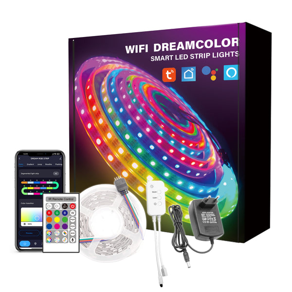 Qiachip Tuya Smart WiFi Dreamcolor Led Strip Lights ｜ RGB LED Voice Control Backlight Lighting Work With Alexa Echo Google Home Flexibl
