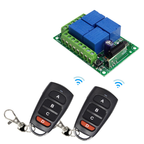 QIACHIP 433Mhz Wireless Remote Control Switch DC 12V 4 CH Relay Receiver Module + RF learning code remote control Transmitter 433Mhz For Garage Door Opener KR1204+2pcs KT16