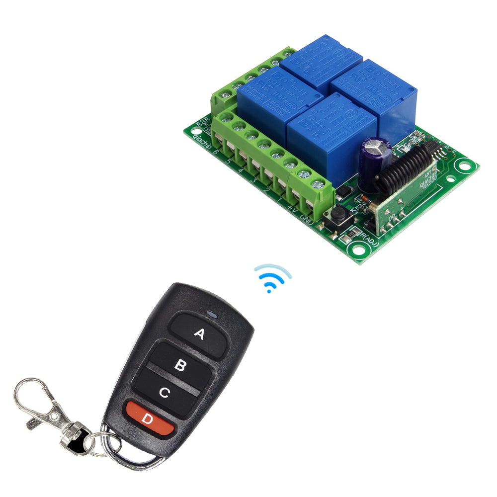 QIACHIP 433Mhz Wireless Remote Control Switch DC 12V 4 CH Relay Receiver Module + RF learning code remote control Transmitter 433Mhz For Garage Door Opener 1204 KR1204+KT16