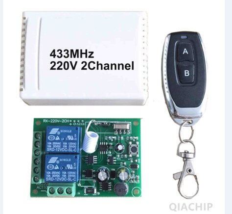 Wireless Remote Control Switch AC 250V 110V 120V 220V 230V 2-Channels Relay Receiver Module and RF 433 Mhz Remote Controls QIACHIP KR2202-4&KT01/KT05