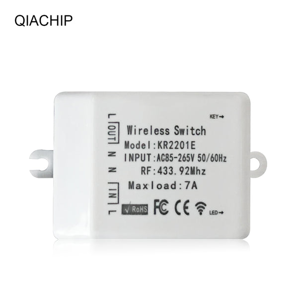 QIACHIP high quality mini Wireless switch universal AC 85-265V 1CH relay Wireless Remote Control Receiver 433.92 MHz KR2201E