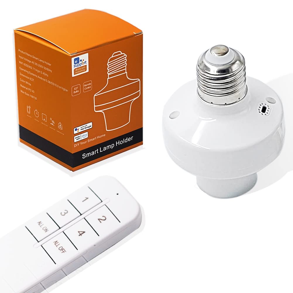 Adaptador de bombilla inteligente WiFi E27, soporte de lámpara de control  inteligente inalámbrico compatible con Alexa, control remoto APP (solo 2.4