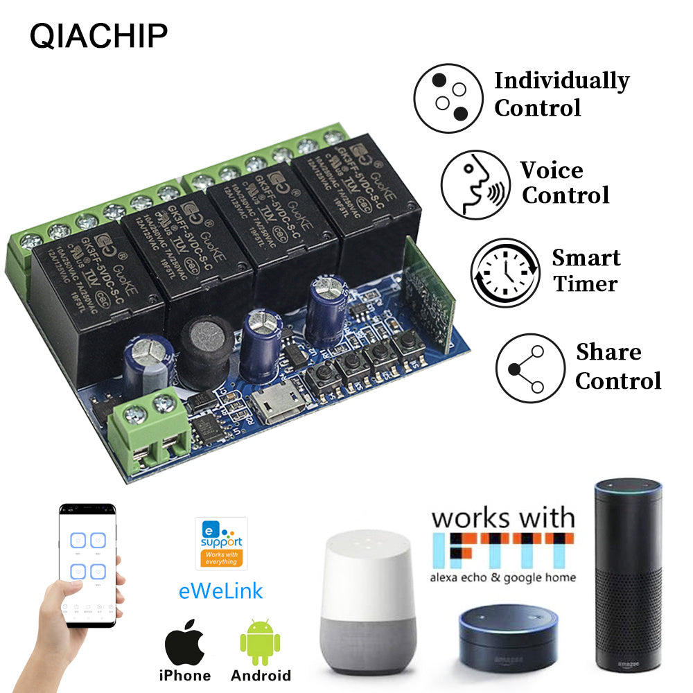 Tuya Smart Life Wifi Smart Ligh Switch Relay module Remote Control Google  Home Alexa Echo Works with Wall Manual Switch 10A