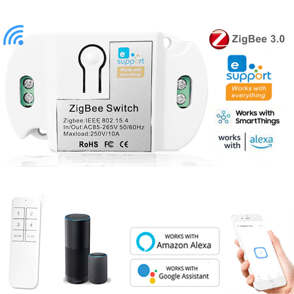 QIACHIP KR2201WZ-Y eWelink ZigBee Smart Switch Module 10A Remote Controller Smart Home Voice Control Works With Smart Things Google home Assistant Amazon Echo Alexa App
