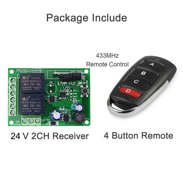 Qiachip KT16+KR2402A*2 kit | DC6-30V 2CHANNEL RECEIVER | INSTRUCTION Relay Circuit Receiver | 433MHz DIY Wireless Receiver Remote Control Switch and RF Remote Controls