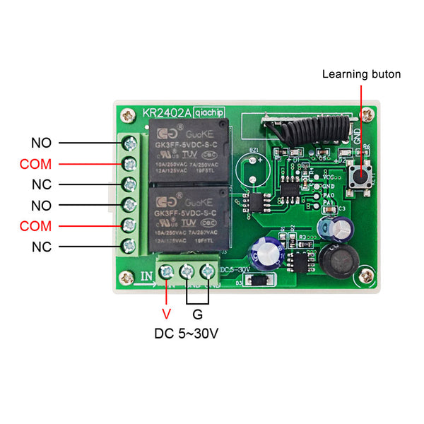 Qiachip DC6-30V 2CHANNEL RECEIVER INSTRUCTION Relay Circuit Receiver Module  433MHz DIY Wireless Receiver Remote Control Switch and RF Remote Controls Switch No Disturb Light Door Control KR2402A
