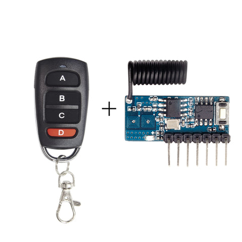QIACHIP RX480E+KT16 RF 433 mhz transmitter 4 button remote control and receiver circuit module kit fixed ev1527 decoding learning code 4CH output with learning diy