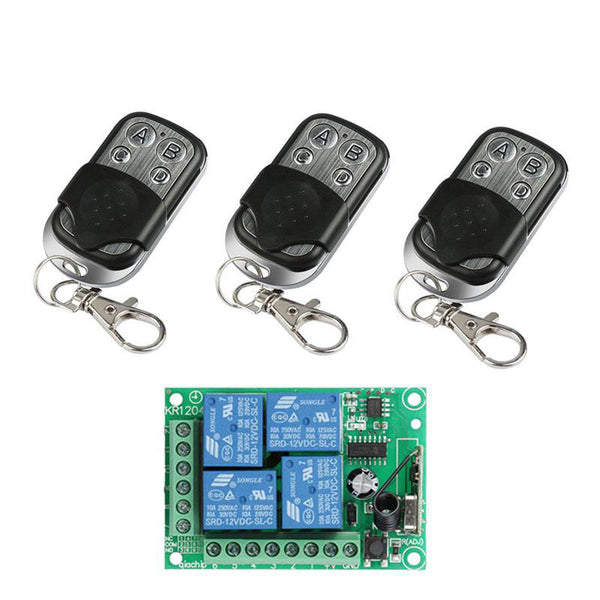 QIACHIP 433Mhz Wireless Remote Control Switch DC 12V 4 CH Relay Receiver Module + RF Transmitter 433 Mhz For Garage Door Opener KR1204&KT01