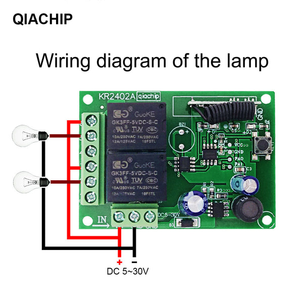 Qiachip DC6-30V 2CHANNEL RECEIVER INSTRUCTION Relay Circuit Receiver Module  433MHz DIY Wireless Receiver Remote Control Switch and RF Remote Controls Switch No Disturb Light Door Control KR2402A