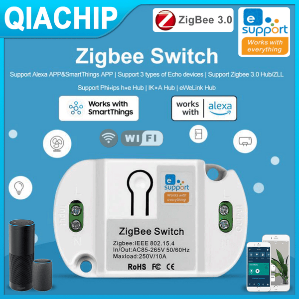 QIACHIP KR2201WZ-Y eWelink ZigBee Smart Switch Module 10A Remote Controller Smart Home Voice Control Works With Smart Things Google home Assistant Amazon Echo Alexa App