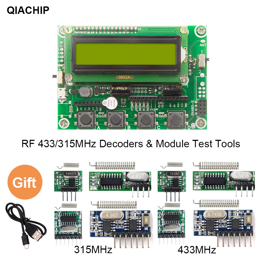 QIACHIP Multifunctional RF Remote Control Signal Decoder RX480E TX118SA RF 433MHz 315Mhz Module Test TooL 1527 2262 HCS HT Rolling code Tester