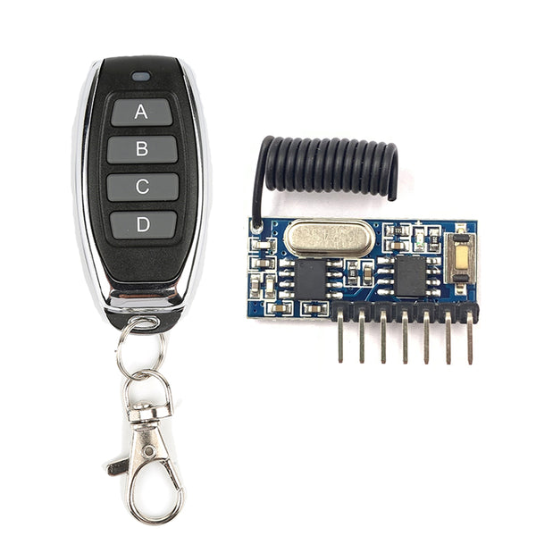 QIACHIP RF 433 mhz transmitter 4 button remote control and receiver circuit module kit fixed ev1527 decoding learning code 4CH output with learning diy KT05-4-ABCD and RX480E-4 with antenna